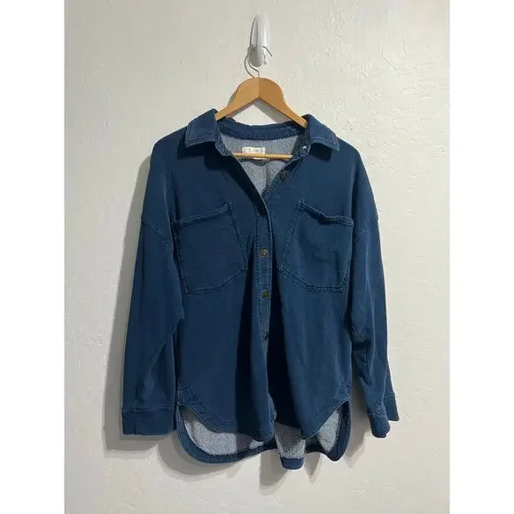 Z SUPPLY Set Med All Day Hunter Denim French Terry Shacket Pants Lounge Jacket - Picture 9 of 14